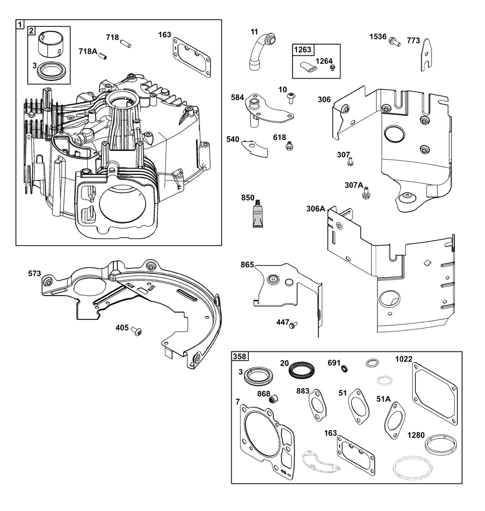Cylinder Group Diagram and Parts List for 49E877-0022-G1 400000 - 699999 Briggs and Stratton Engine
